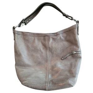 Roots Taupe Leather Slouchy Hobo Shoulder Bag Large Purse Weekend Carry-all